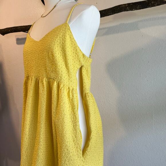 Cotton Yellow Eyelet Lace Strappy Midi Spring Summer Yellow Dress Size 10 - Picture 3 of 15